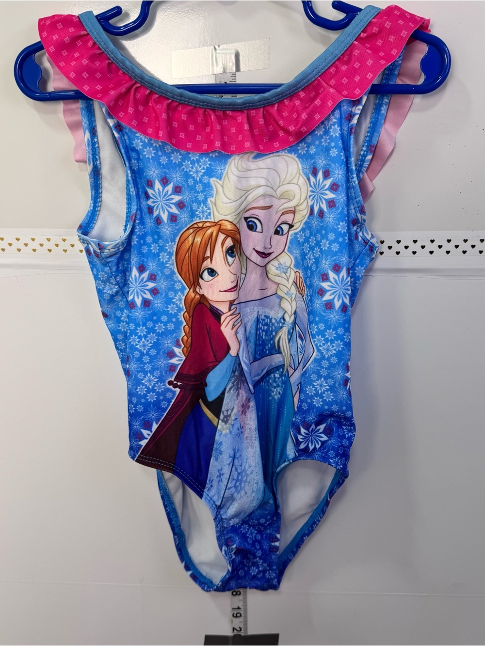 Disney Frozen Elsa Anna One Piece Swimsuit Girls 4T Blue Ruffle Snowflake Swim
